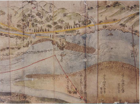 後の1757年に描いた筑後川絵図（部分）／朝倉市教育委員会蔵