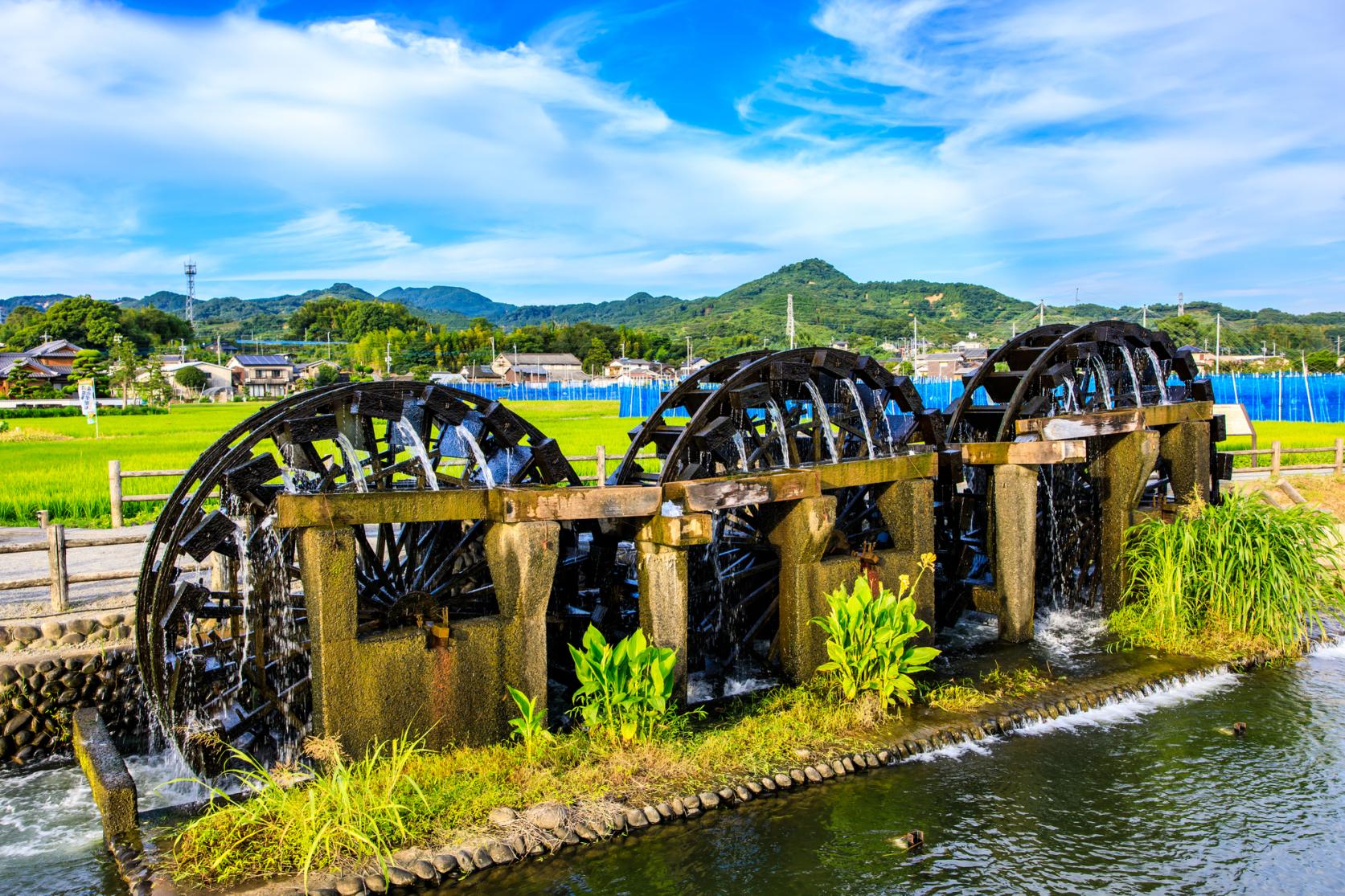 現在の三連水車／1789年当時の水車そのものではありません
